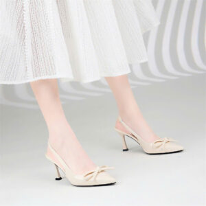 Giày cao gót Moonn ren lãng mạn, mũi nhọn phối nơ