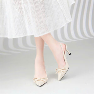 Giày cao gót Moonn ren lãng mạn, mũi nhọn phối nơ