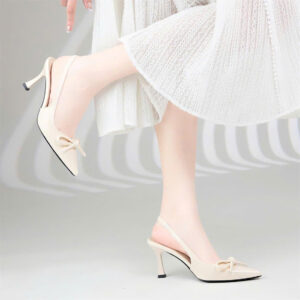 Giày cao gót Moonn ren lãng mạn, mũi nhọn phối nơ