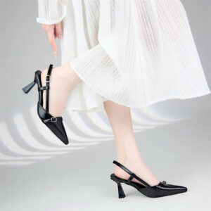 Giày cao gót Moonn Slingback nữ mũi nhọ khoá vuôngg