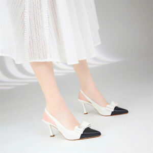 Giày cao gót dáng Slingback bít mũi đính nơ