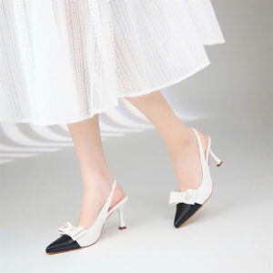 Giày cao gót dáng Slingback bít mũi đính nơ