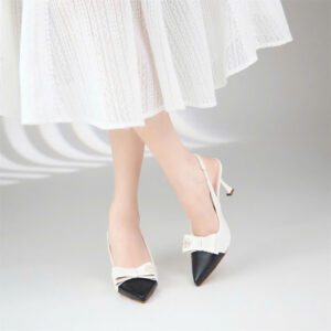 Giày cao gót dáng Slingback bít mũi đính nơ