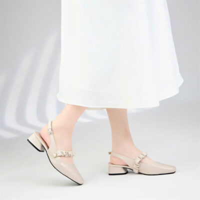 Cao Gót Moonn N12 – Đế Vuông ,Phối Quai Nhún Xinh Xắn