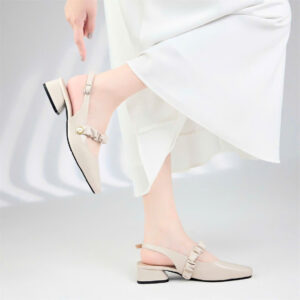 Giày slingback nữ Moonn màu kem mũi vuông – thanh lịch dễ phối đồ