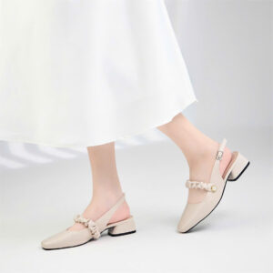 Giày slingback nữ Moonn màu kem mũi vuông – thanh lịch dễ phối đồ
