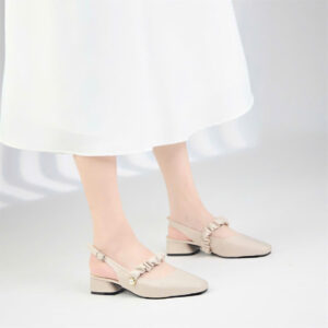 Giày slingback nữ Moonn màu kem mũi vuông – thanh lịch dễ phối đồ