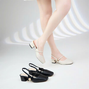 Giày slingback nữ Moonn màu kem và đen – kiểu dáng thanh lịch