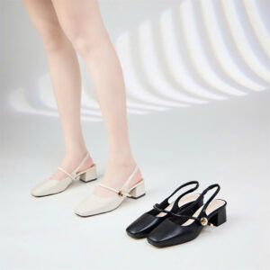 Giày slingback nữ Moonn màu kem và đen – kiểu dáng thanh lịch