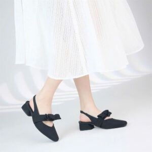 Giày Cao Gót Moonn N13 - Cao Gót Bít Mũi Oval Quai Ngang Thắt Nơ, Cao Gót Đế Vuông Cao 3cm