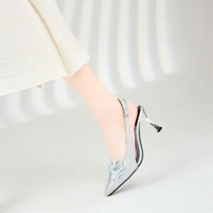 giày cao gót nữ bít mũi đính nơ sang chảnh đế cao 7cm